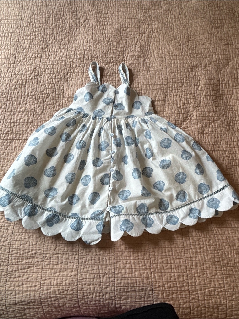 White Sundress with Blue Shell Print
